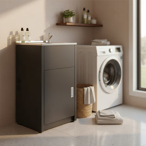 POSEIDON LAUNDRY CABINET AND STAINLESS STEEL TUB 455MM MATTE BLACK