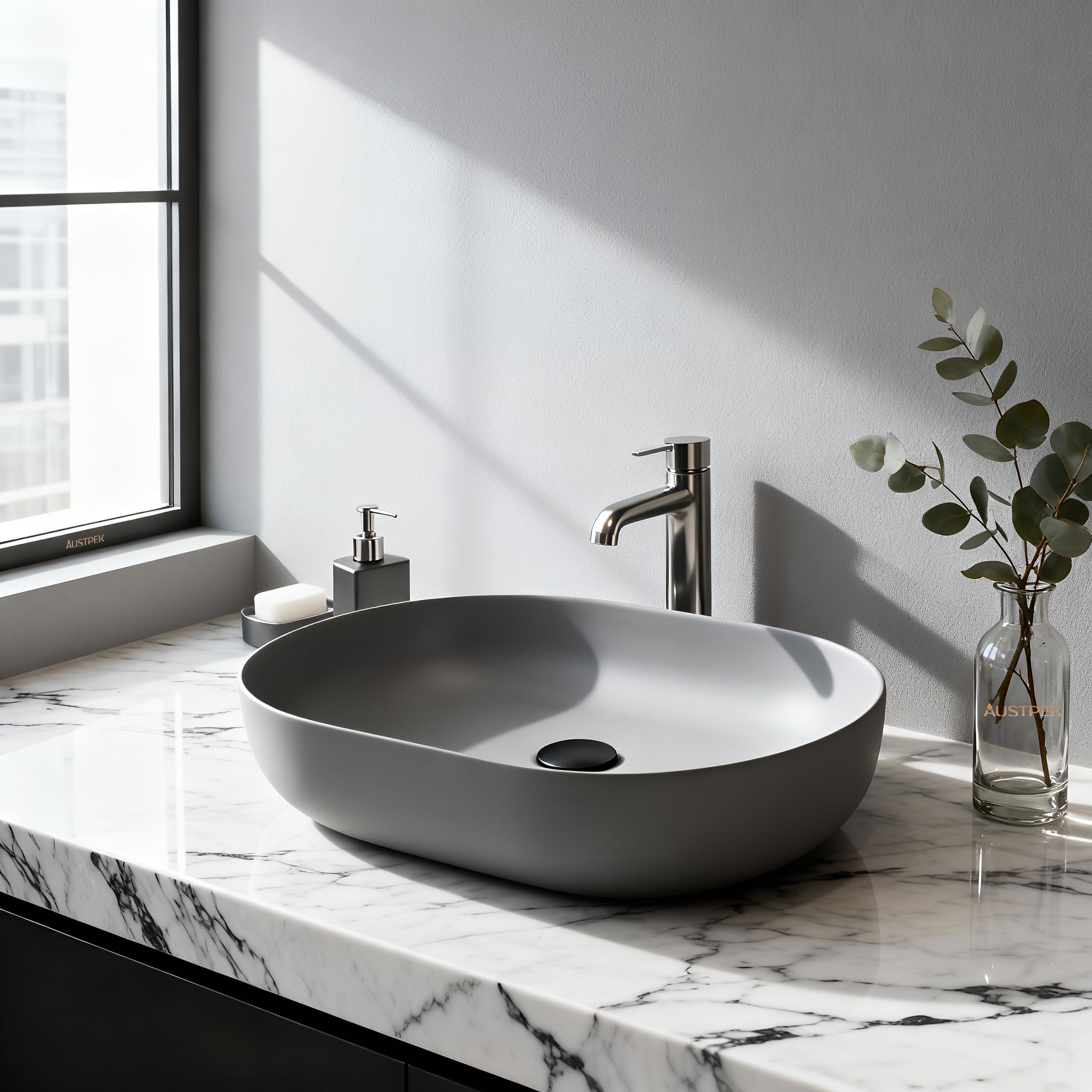 POSEIDON QUARTZ ART BASIN MATTE GREY 508MM