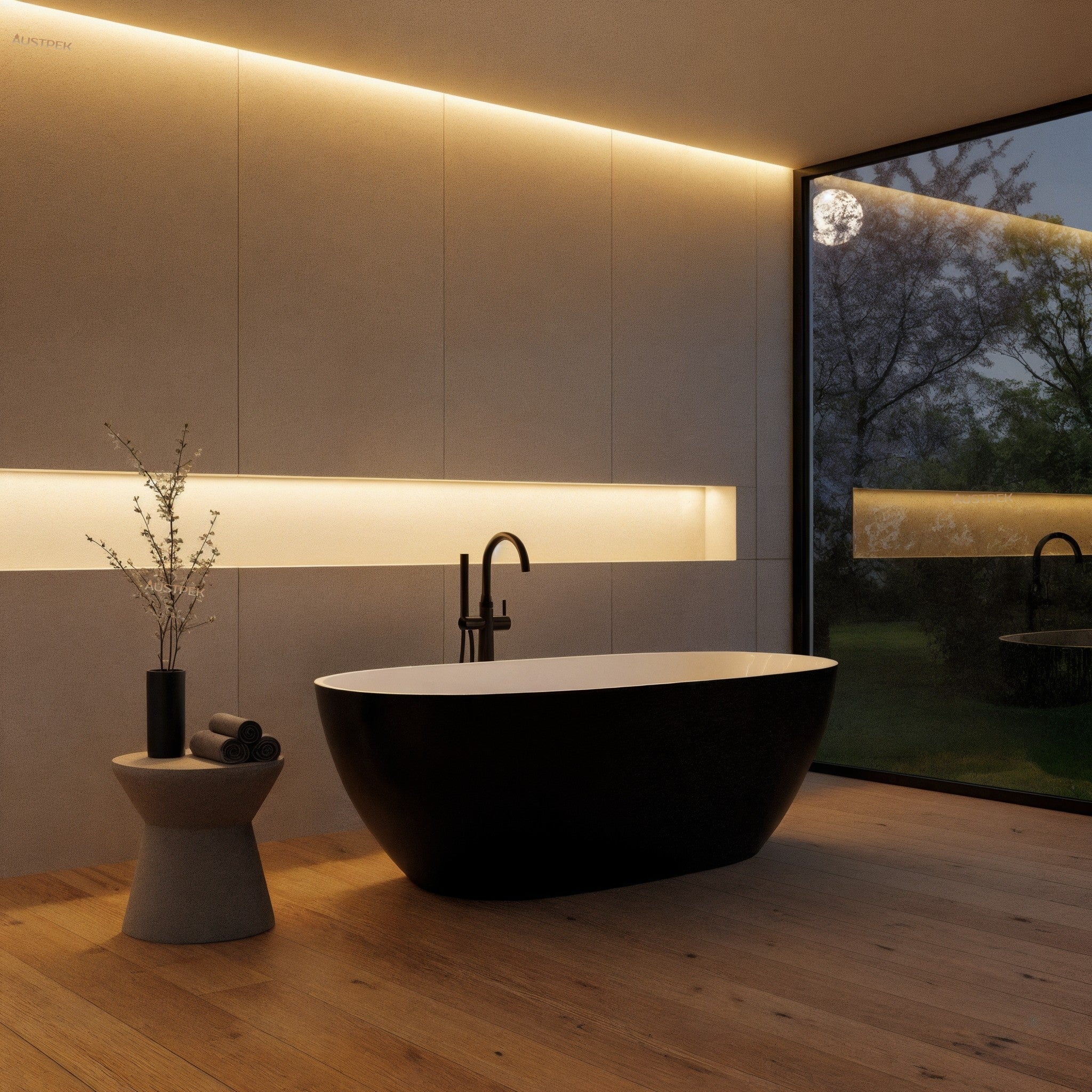 POSEIDON STELLA FREE STANDING BATHTUB MATTE BLACK AND MATTE WHITE 1700MM