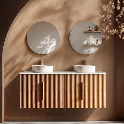 ORIO EDEN LIGHT WALNUT 1500MM DOUBLE BOWL WALL HUNG VANITY