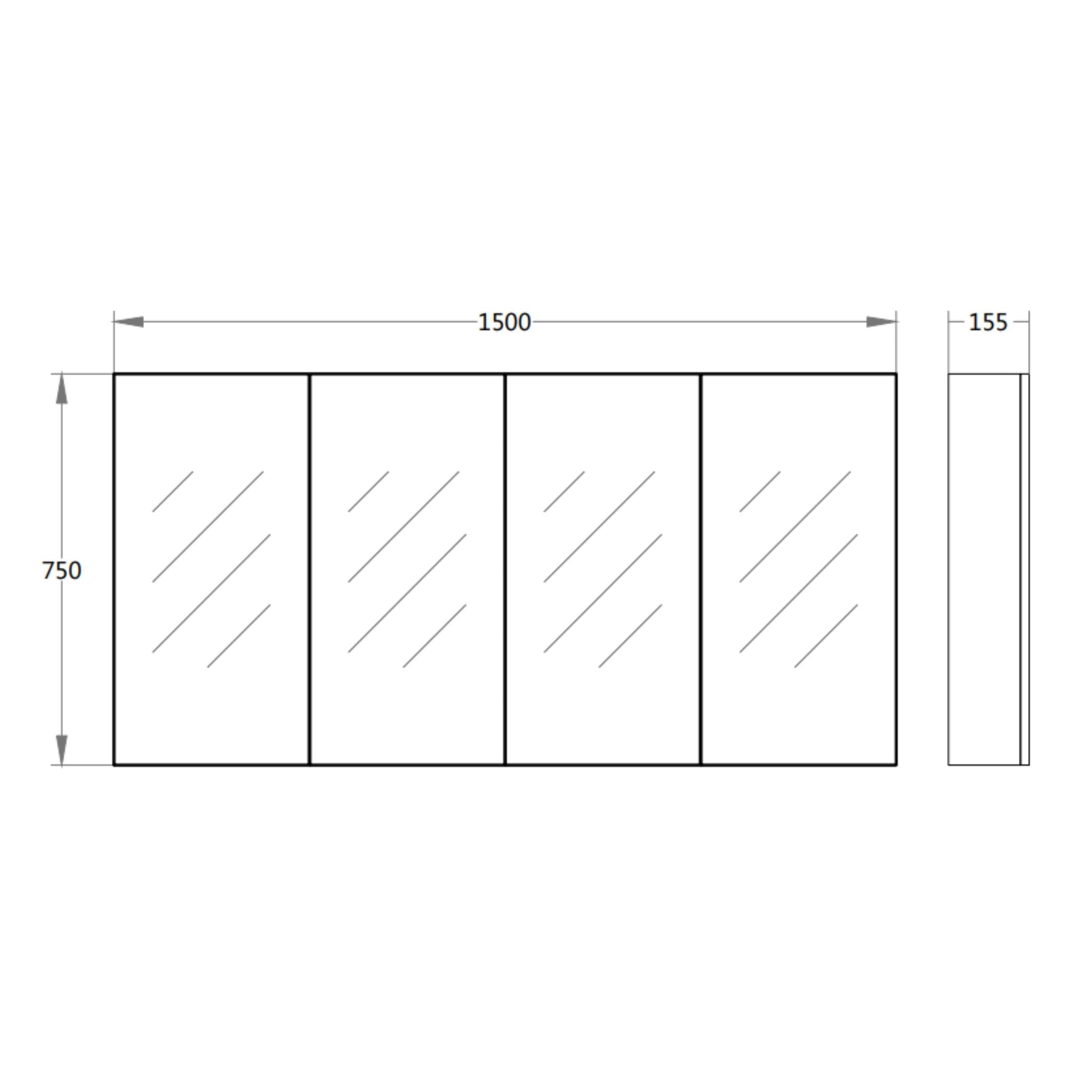 POSEIDON POLAR GLOSS WHITE MIRROR CABINET 1500X750MM
