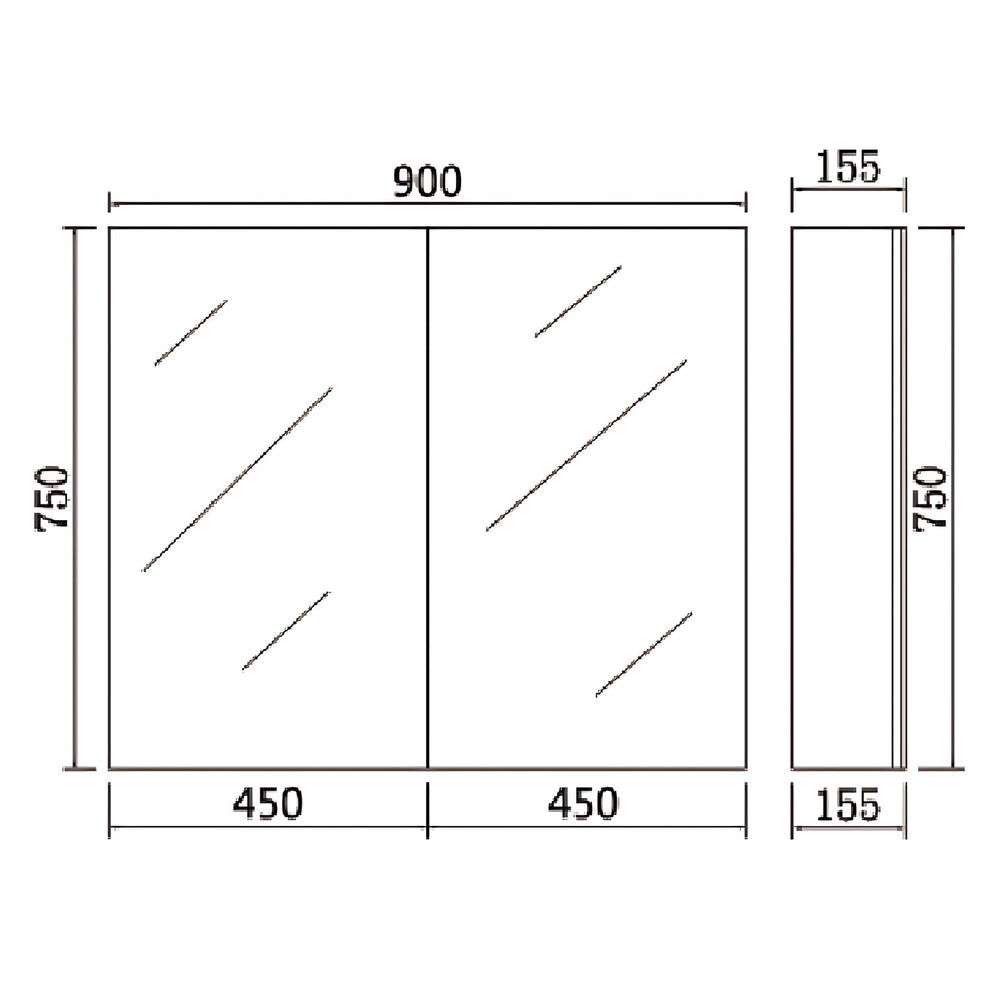 POSEIDON POLAR GLOSS WHITE MIRROR CABINET 900X750MM