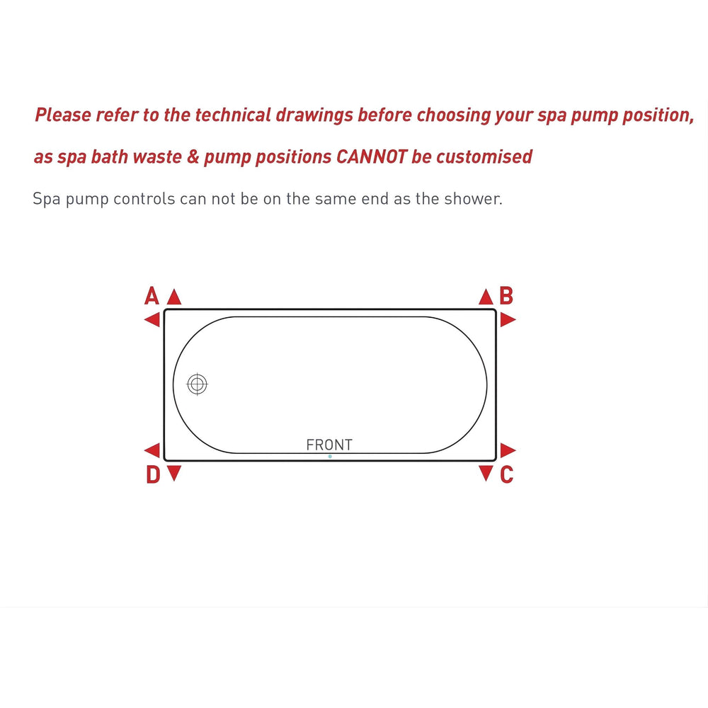 DECINA PRIMA INSET CONTOUR SPA BATH GLOSS WHITE (AVAILABLE IN 1515MM, 1635MM AND 1785MM) WITH 12-JETS