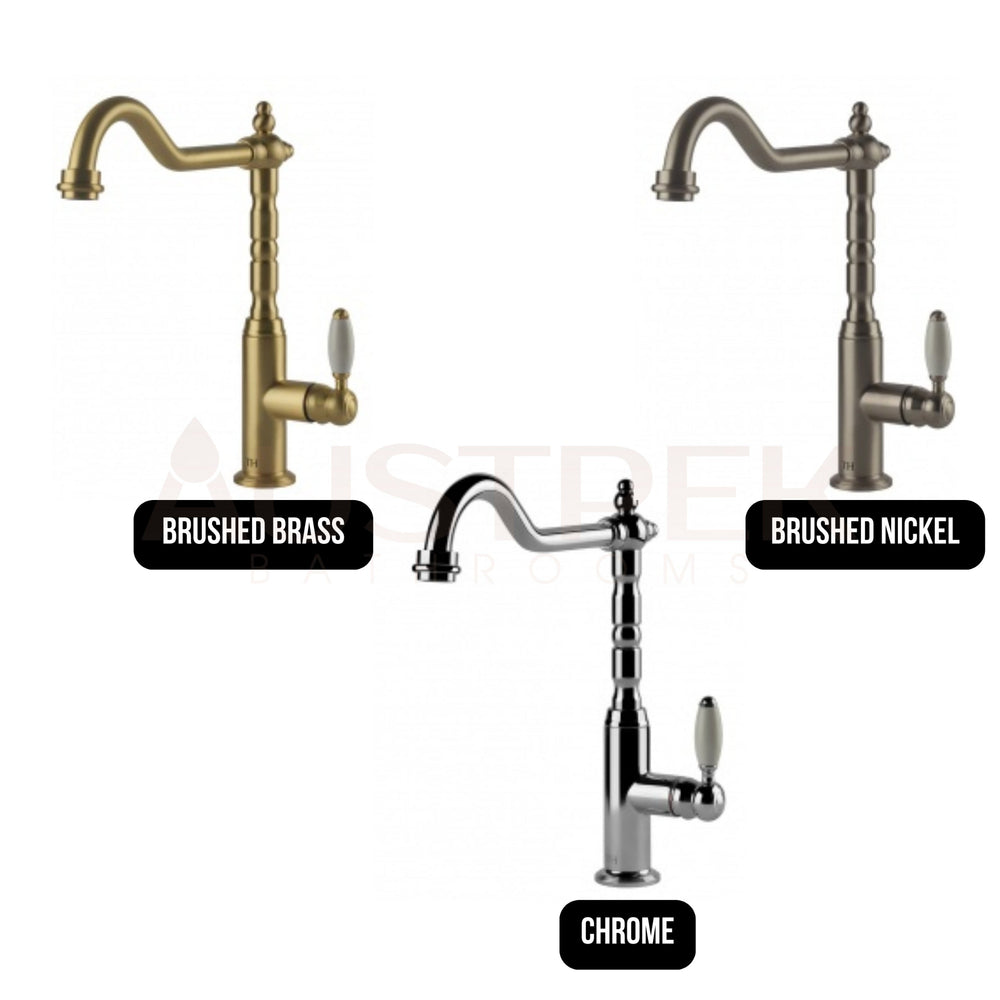 TURNER HASTINGS PROVIDENCE SINGLE SINK MIXER 311MM BRUSHED BRASS (CERAMIC HANDLE)