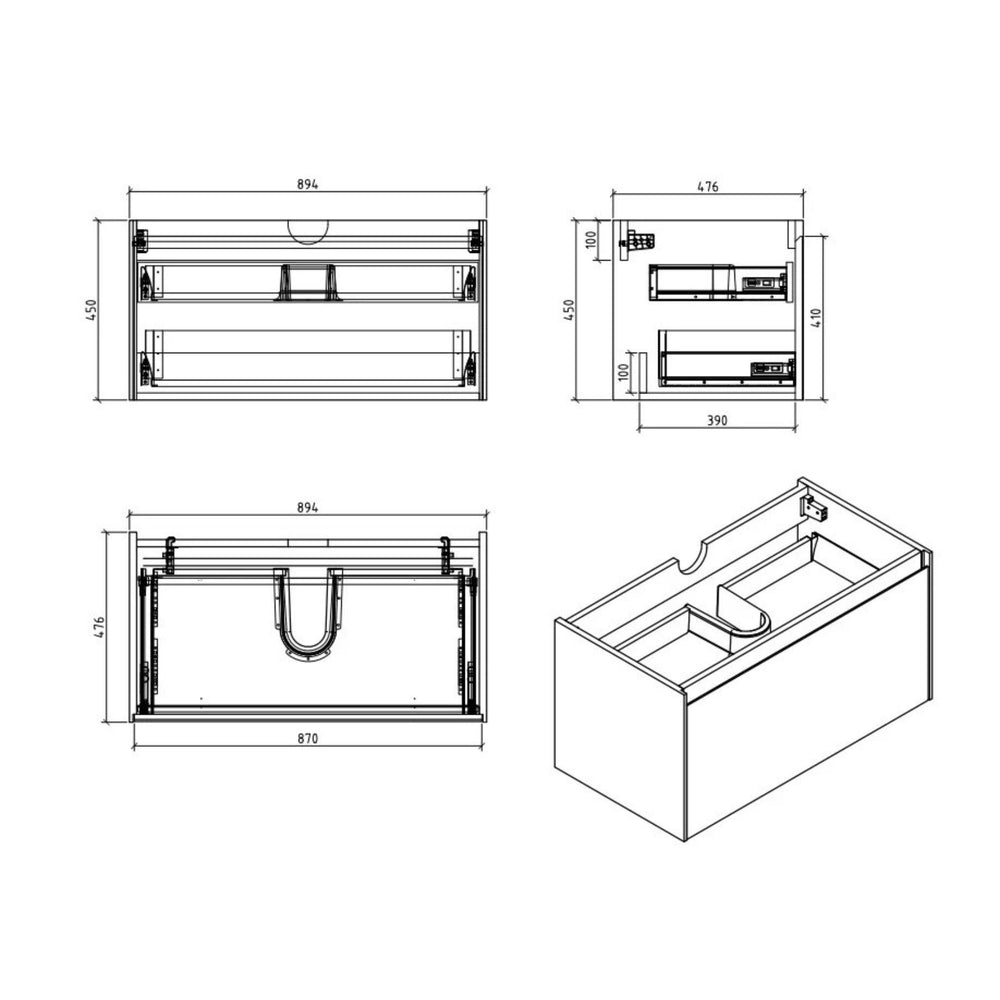 BELBAGNO PRADO GLOSS WHITE 900MM SINGLE BOWL WALL HUNG VANITY AND BASIN