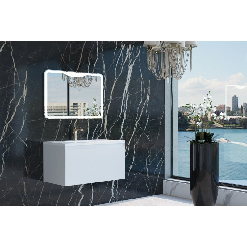 BEL BAGNO PRADO GLOSS WHITE 900MM SINGLE BOWL WALL HUNG VANITY AND BASIN