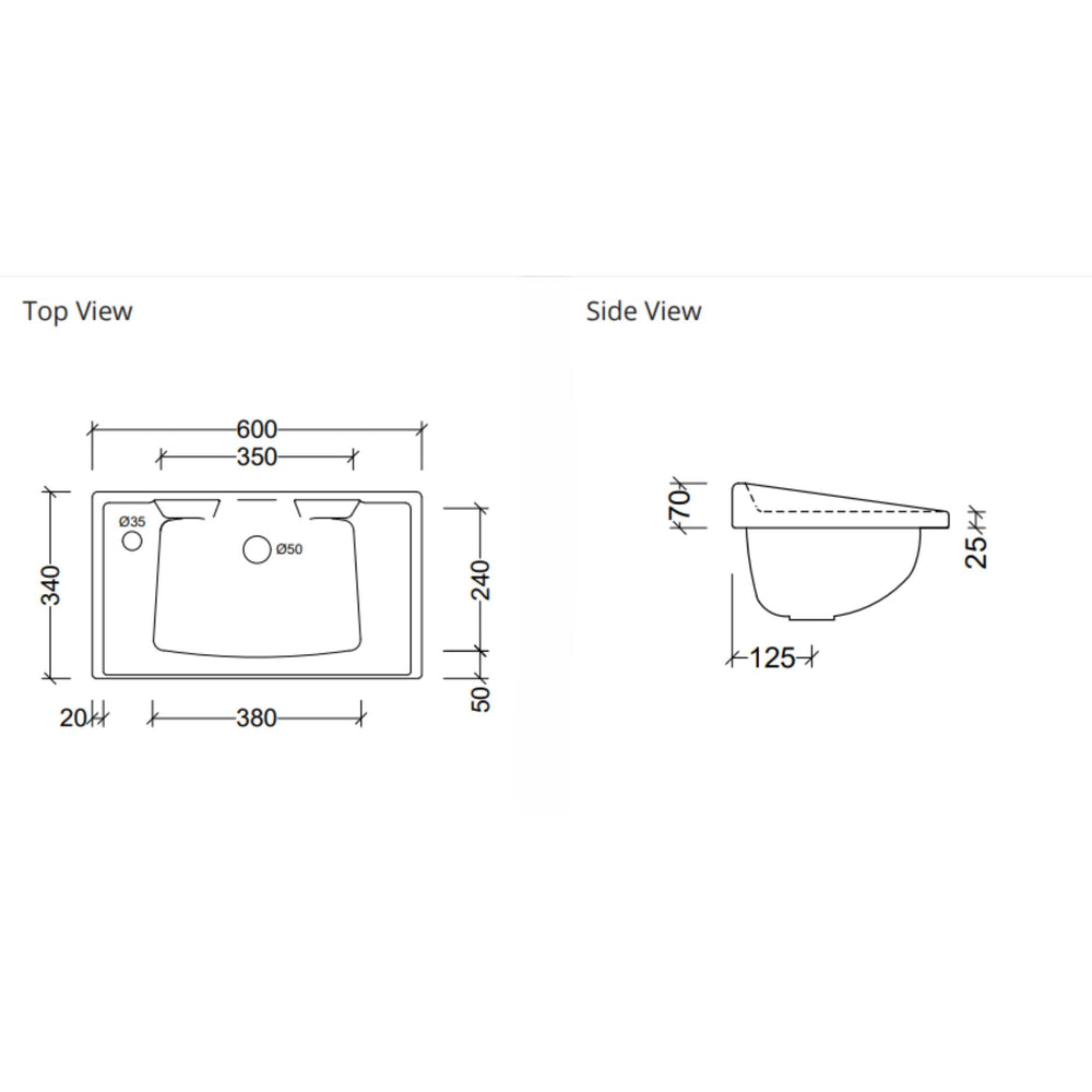 DUROCLASS PRINCE ENSUITE SINGLE BOWL INTEGRATED VANITY TOP GLOSS WHITE (AVAILABLE IN 600MM AND 750MM)
