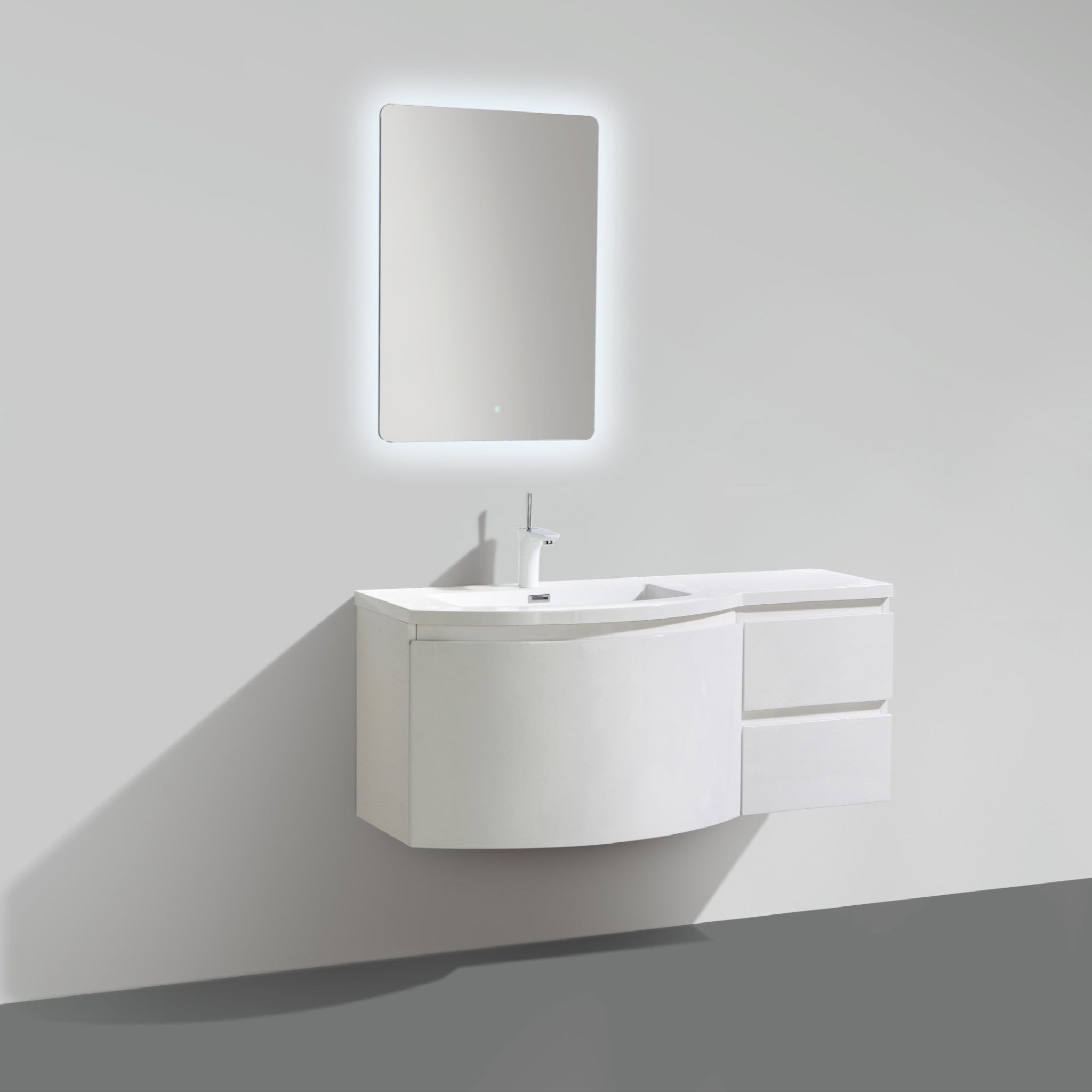 BELBAGNO PROSPERO GLOSS WHITE 1200MM SINGLE BOWL WALL HUNG VANITY AND BASIN