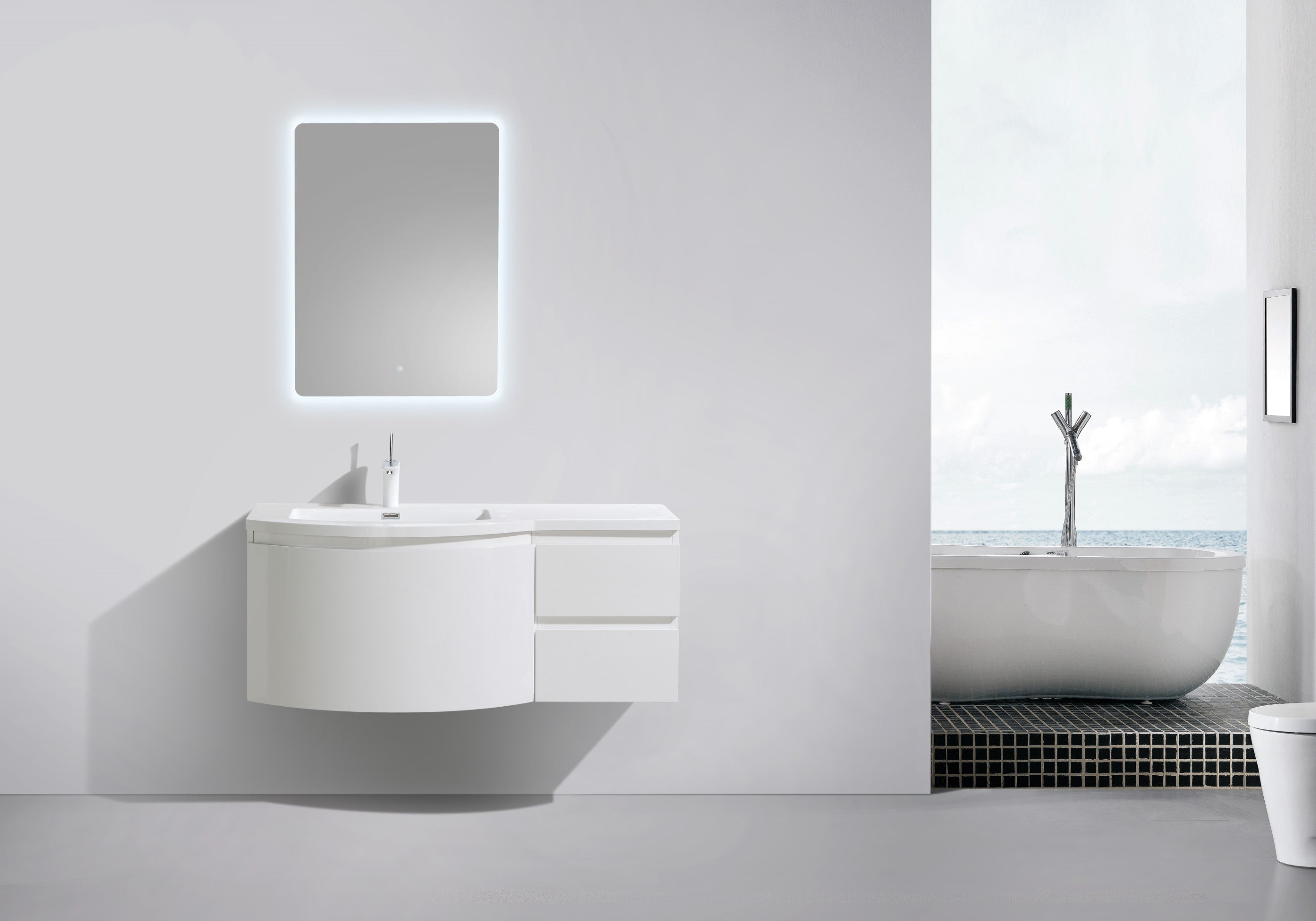 BEL BAGNO PROSPERO GLOSS WHITE 1200MM SINGLE BOWL WALL HUNG VANITY AND BASIN