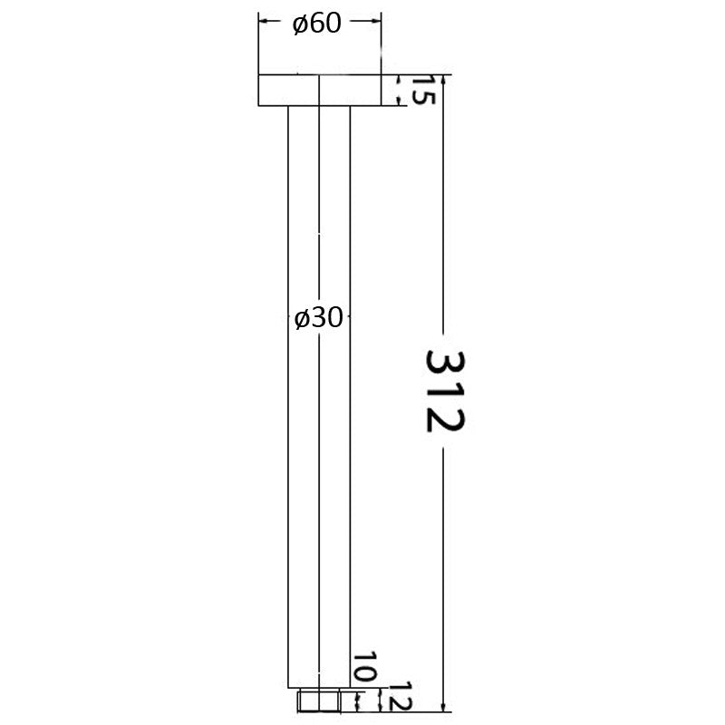 IKON ROUND VERTICAL SHOWER ARM 312MM BRUSHED GOLD