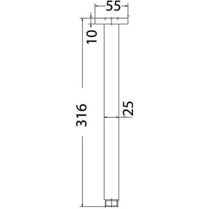 IKON P&P SQUARE VERTICAL SHOWER ARM 316MM BRUSHED NICKEL
