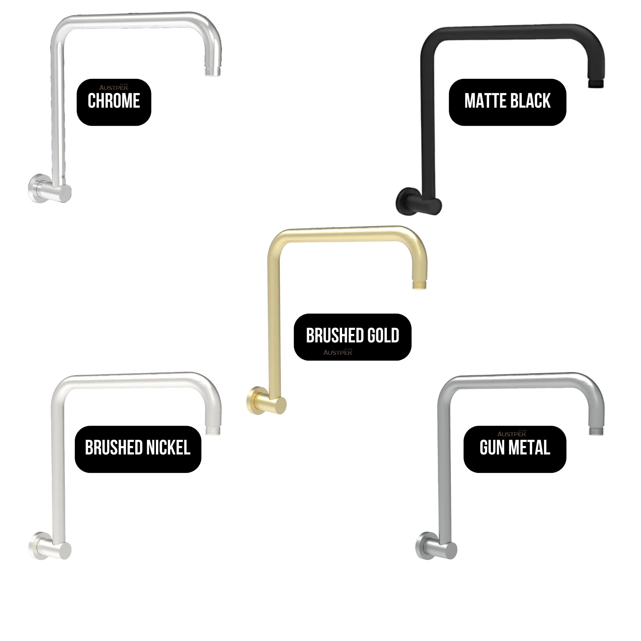 IKON CURVED SHOWER ARM 299MM BRUSHED GOLD
