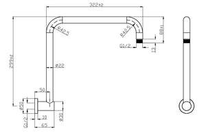 IKON CURVED SHOWER ARM 299MM CHROME
