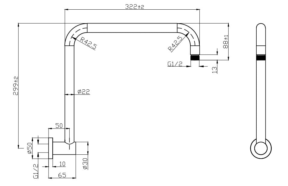 IKON CURVED SHOWER ARM 299MM GUN METAL