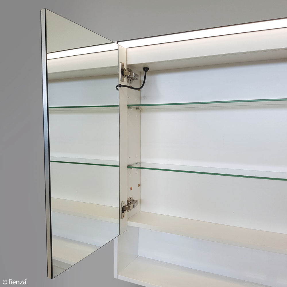 FIENZA SATIN WHITE LED MIRROR SHAVING CABINET WITH SIDE PANELS 1200X670MM