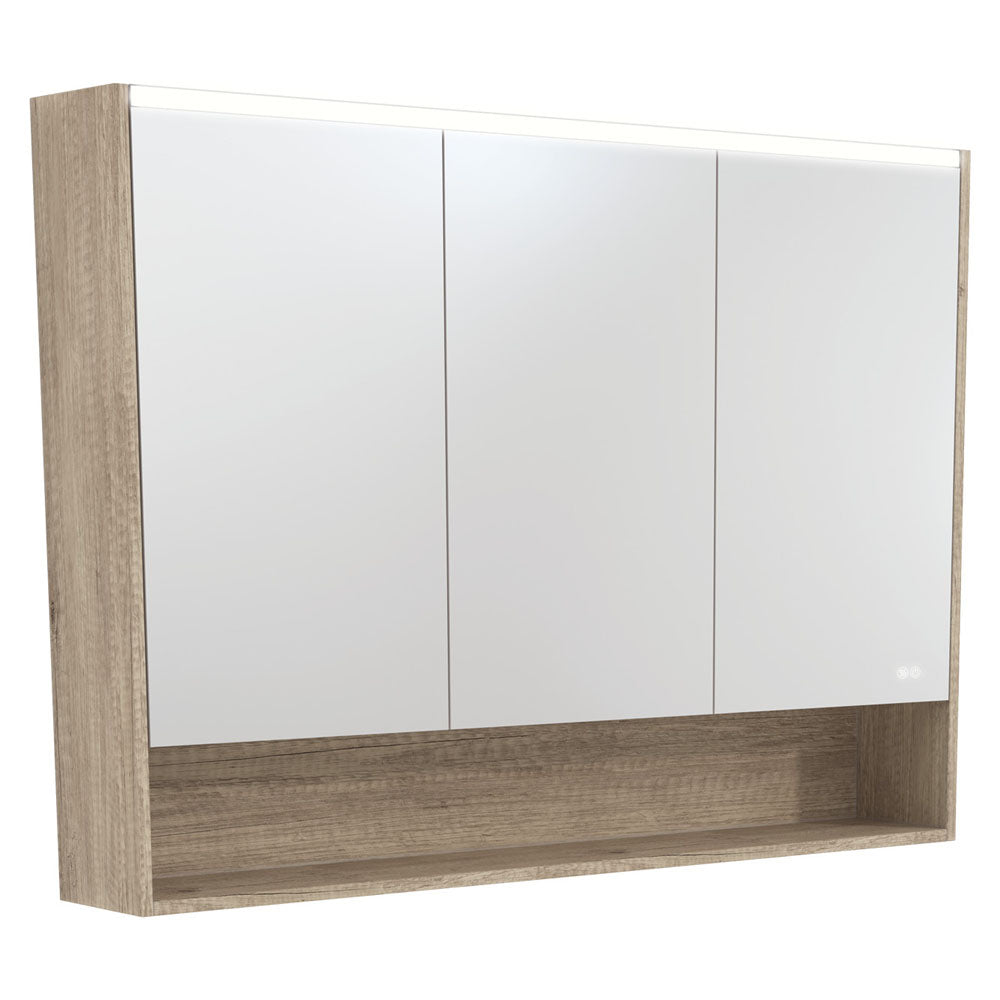 FIENZA SCANDI OAK LED MIRROR SHAVING CABINET WITH DISPLAY SHELF 1200X850MM