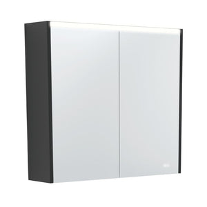 FIENZA SATIN BLACK LED MIRROR SHAVING CABINET WITH SIDE PANELS 750X670MM