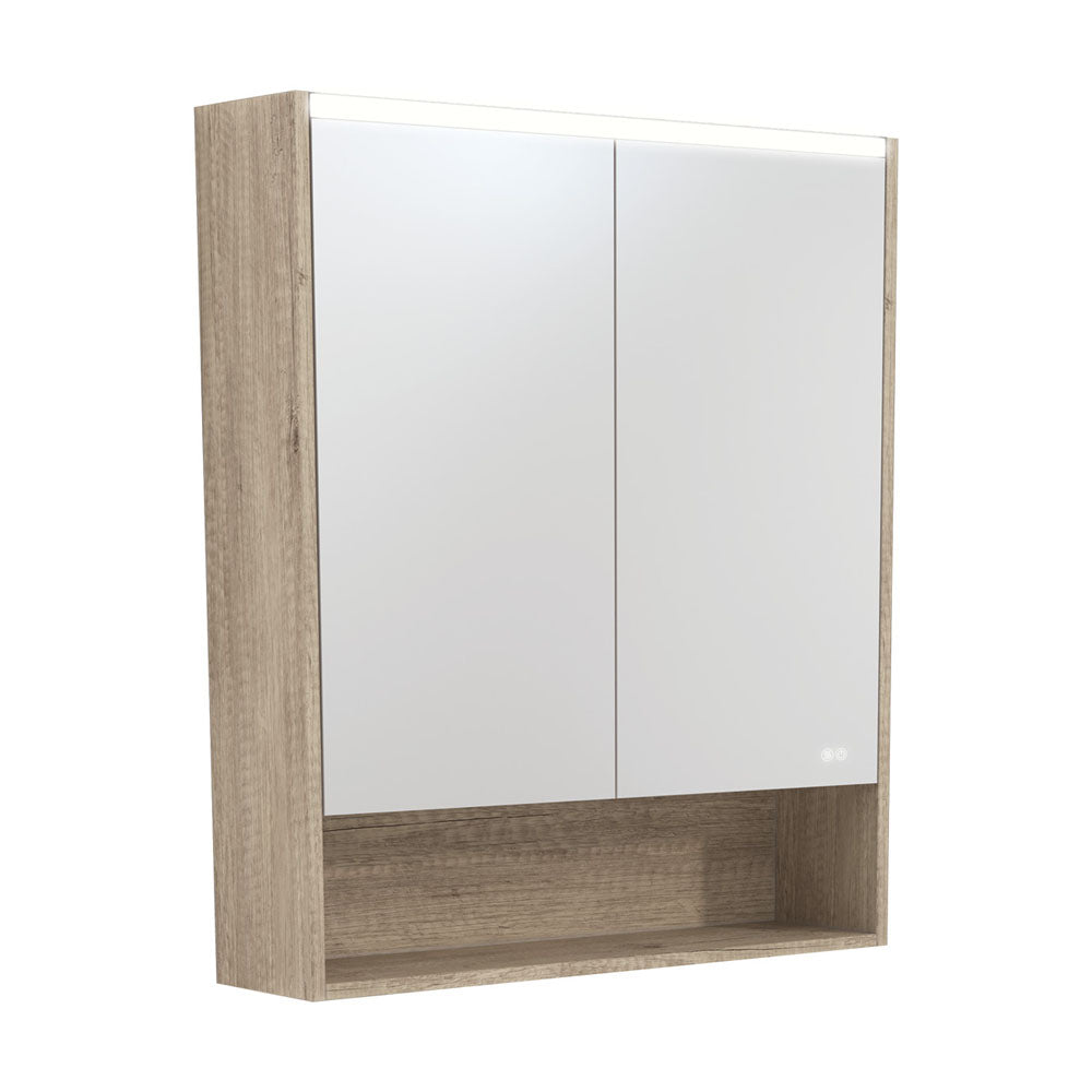 FIENZA SCANDI OAK LED MIRROR SHAVING CABINET WITH DISPLAY SHELF 750X850MM