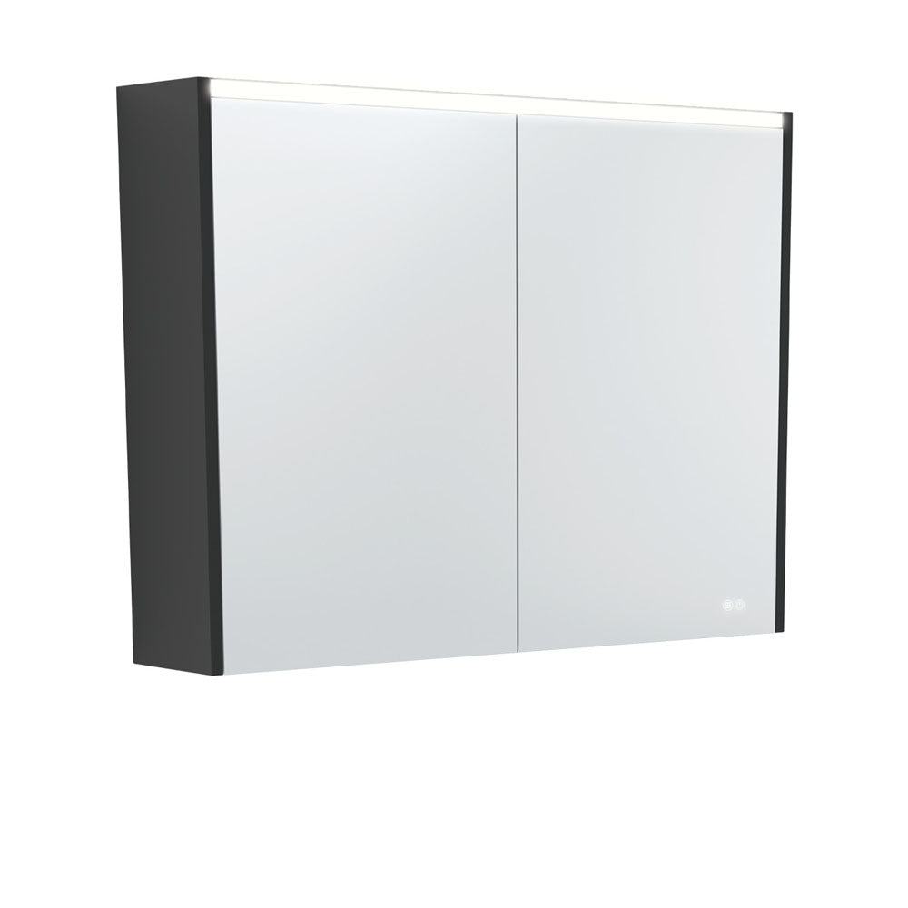 FIENZA SATIN BLACK LED MIRROR SHAVING CABINET WITH SIDE PANELS 900X670MM