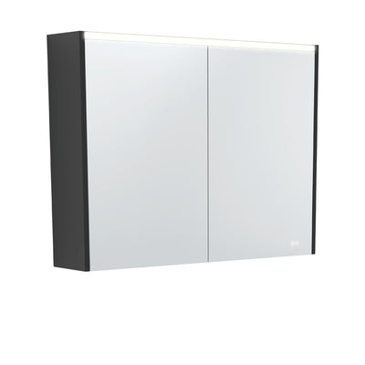 FIENZA SATIN BLACK LED MIRROR SHAVING CABINET WITH SIDE PANELS 900X670MM