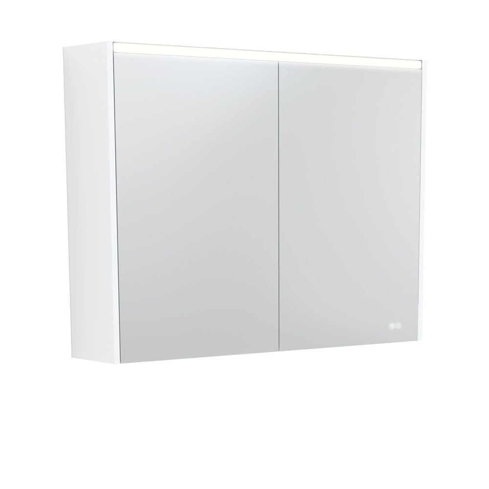 FIENZA SATIN WHITE LED MIRROR SHAVING CABINET WITH SIDE PANELS 900X670MM