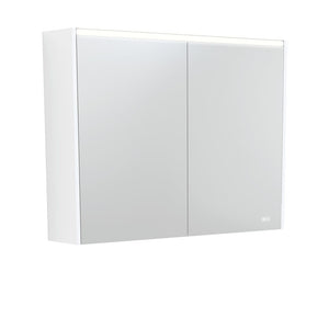FIENZA SATIN WHITE LED MIRROR SHAVING CABINET WITH SIDE PANELS 900X670MM