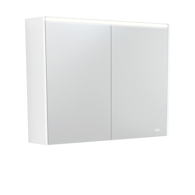 FIENZA SATIN WHITE LED MIRROR SHAVING CABINET WITH SIDE PANELS 900X670MM