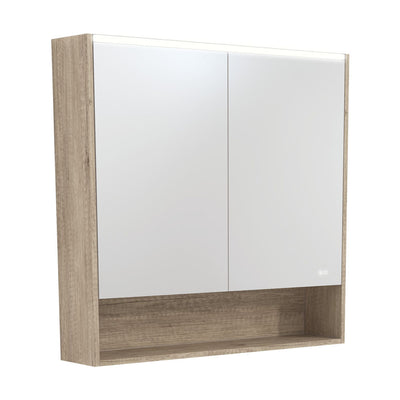 FIENZA SCANDI OAK LED MIRROR SHAVING CABINET WITH DISPLAY SHELF 900X850MM