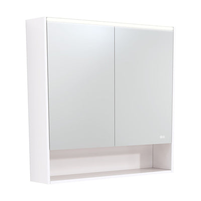 FIENZA GLOSS WHITE LED MIRROR SHAVING CABINET WITH DISPLAY SHELF 900X850MM