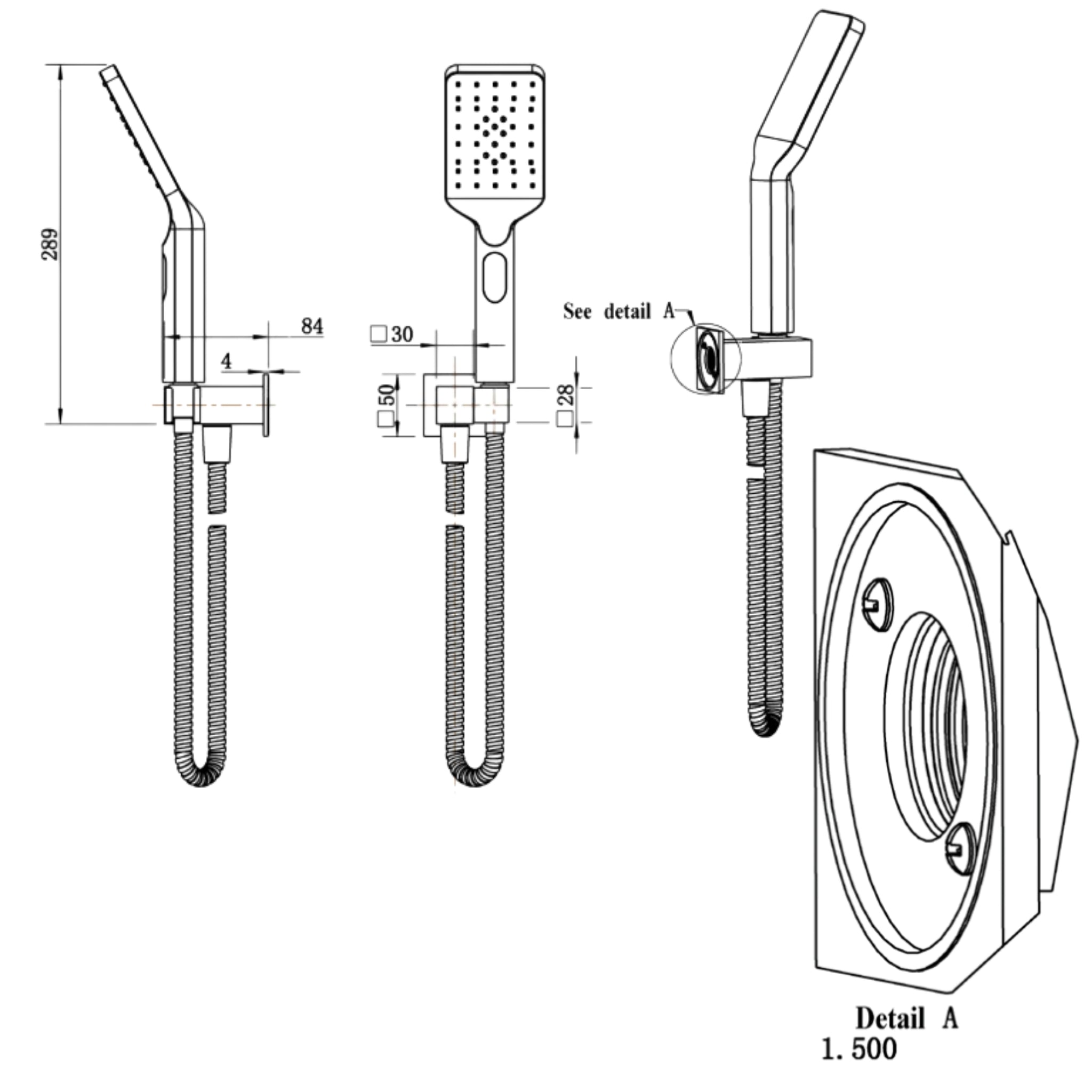 IKON EDEN HAND SHOWER ON WALL OUTLET BRACKET 299MM GUN METAL