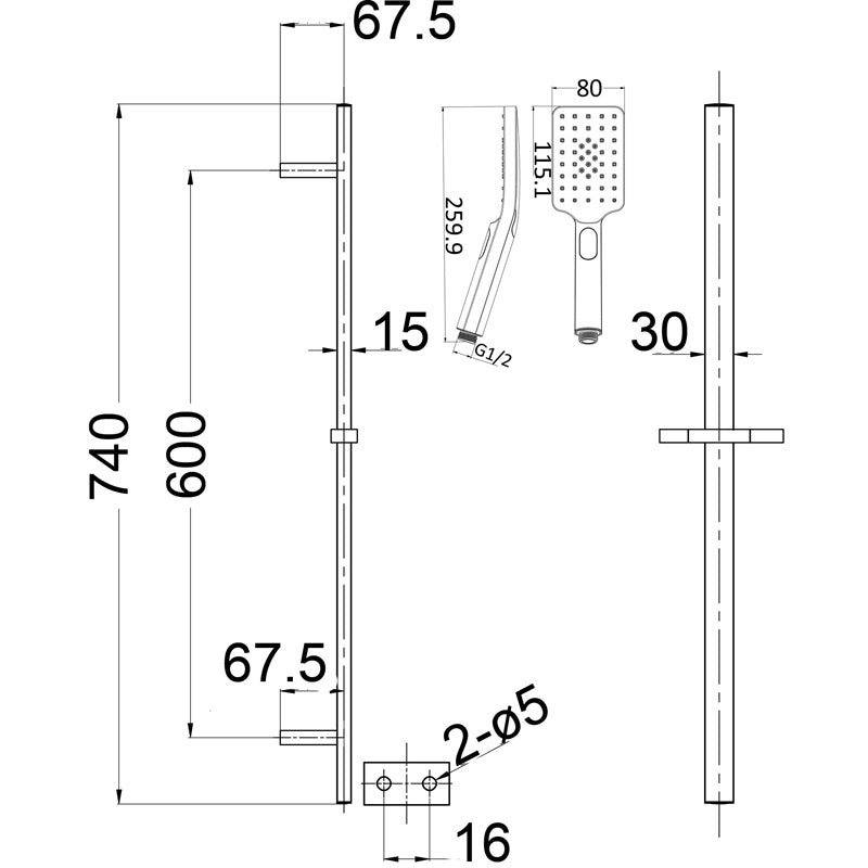 IKON EDEN SLIDING SHOWER SET 740MM CHROME