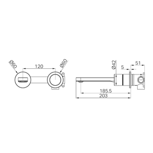 NERO PURE PROGRESSIVE WALL BASIN / BATH MIXER SEPARATE BACK PLATE 203MM BRUSHED GOLD