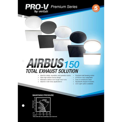 VENTAIR AIRBUS 150 ROUND PREMIUM QUALITY SIDE DUCTED EXHAUST FAN WITH 10W LED PANEL WHITE