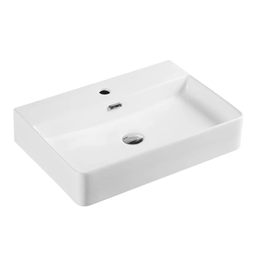 POSEIDON WALL HUNG / ABOVE COUNTER BASIN WITH TAPHOLE AND OVERFLOW GLOSS WHITE 600MM