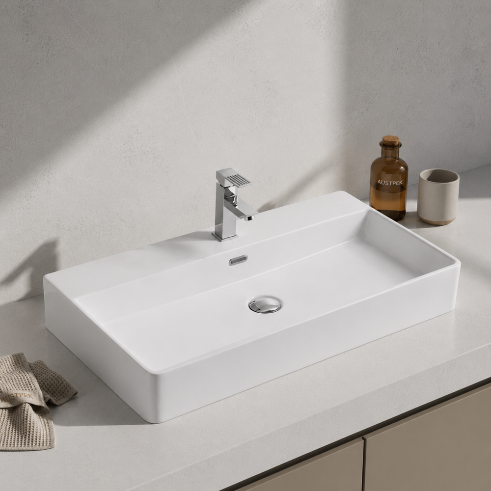 POSEIDON WALL HUNG / ABOVE COUNTER BASIN GLOSS WITH OVERFLOW GLOSS WHITE 700MM