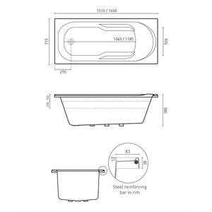 DECINA PREZZO INSET BATH GLOSS WHITE (AVAILABLE IN 1510MM AND 1650MM)