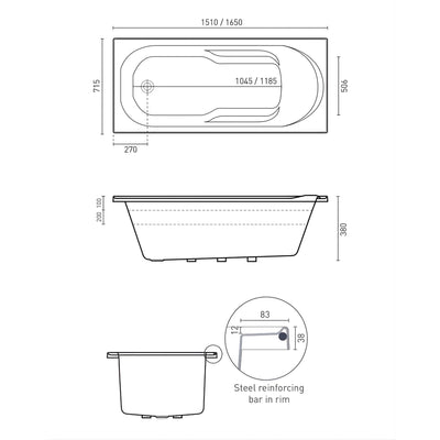 DECINA PREZZO INSET BATH GLOSS WHITE (AVAILABLE IN 1510MM AND 1650MM)