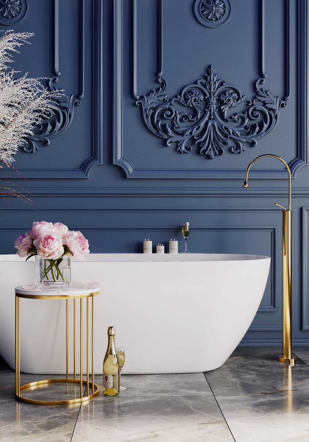 BELBAGNO PALERMO FREESTANDING BATHTUB SEMI GLOSS WHITE (AVAILABLE IN 1650MM AND 1750MM)
