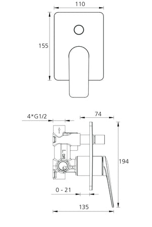 OLIVERI PARIS WALL MIXER WITH DIVERTER 194MM BRUSHED NICKEL