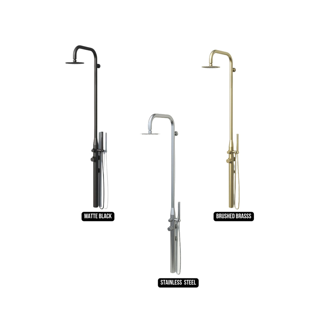 RAINWARE COLLAROY WALL MOUNTED OUTDOOR HOT AND COLD SHOWER AND HANDHELD STAINLESS STEEL