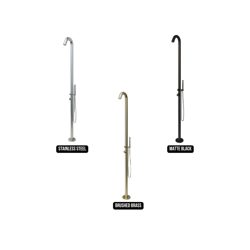 RAINWARE MAROUBRA FREESTANDING OUTDOOR HOT AND COLD SHOWER AND HANDHELD STAINLESS STEEL