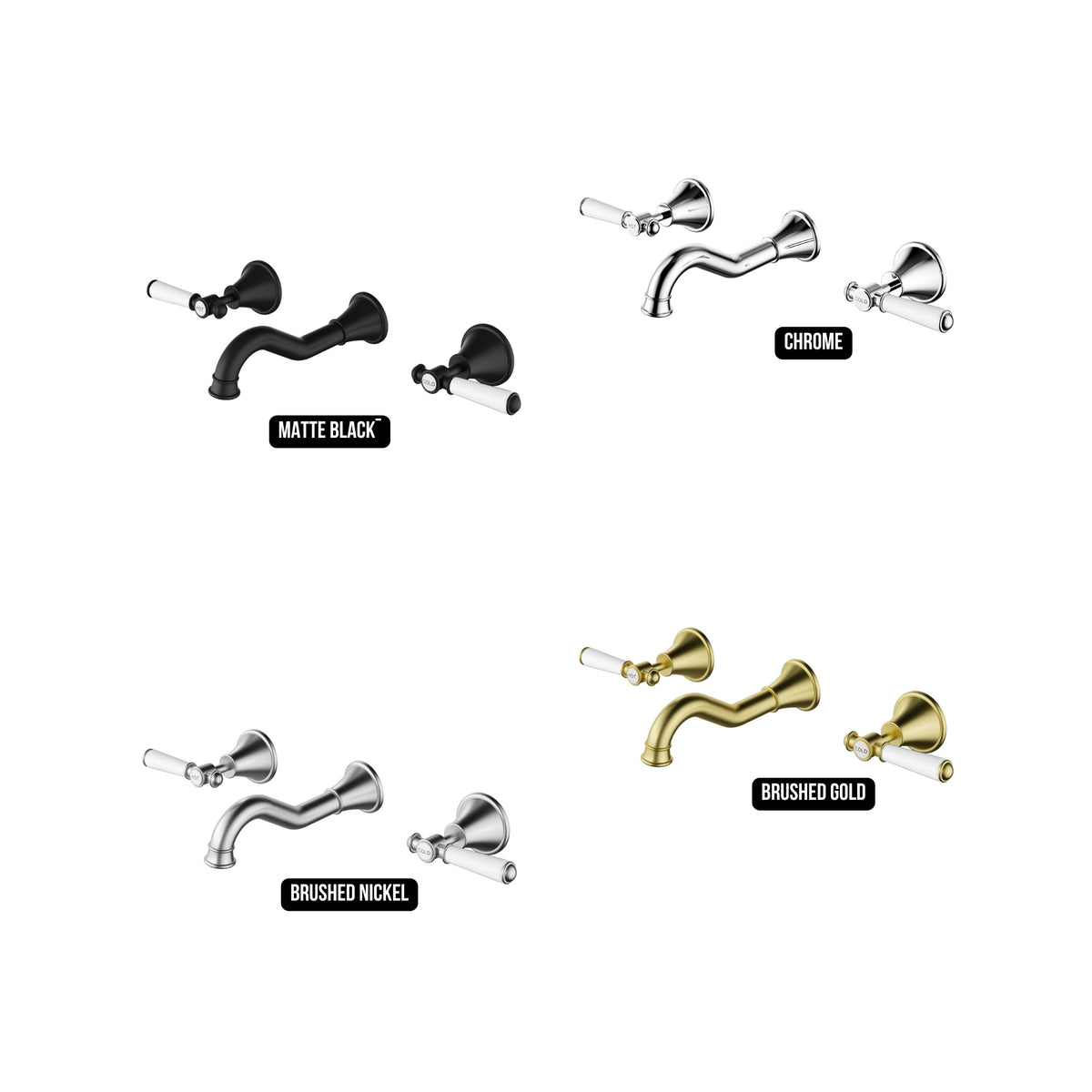IKON CLASICO THREE PIECE BATH SET BRUSHED GOLD (CERAMIC HANDLE)