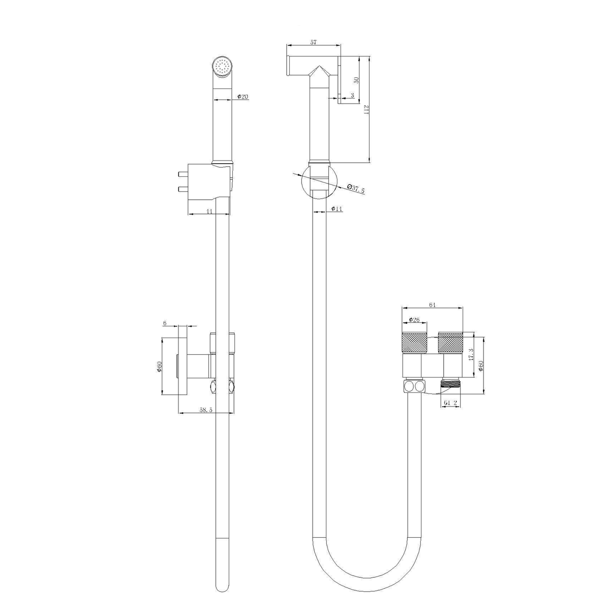 LINSOL ZARAH DUAL CONTROL BIDET/DOUCHE SPRAY BRUSHED BRASS