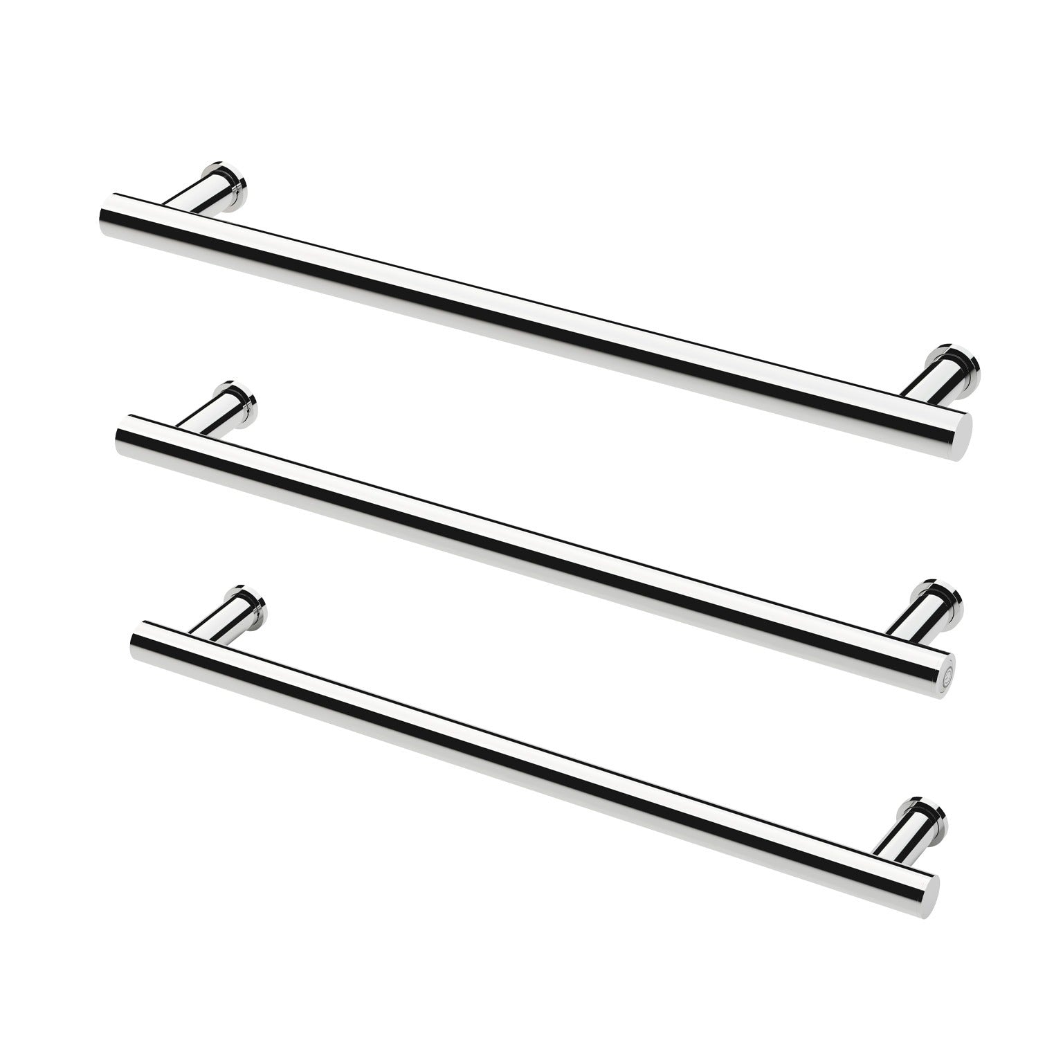 PHOENIX ROUND TRIPLE HEATED TOWEL RAIL CHROME (AVAILABLE IN 600MM AND 800MM)