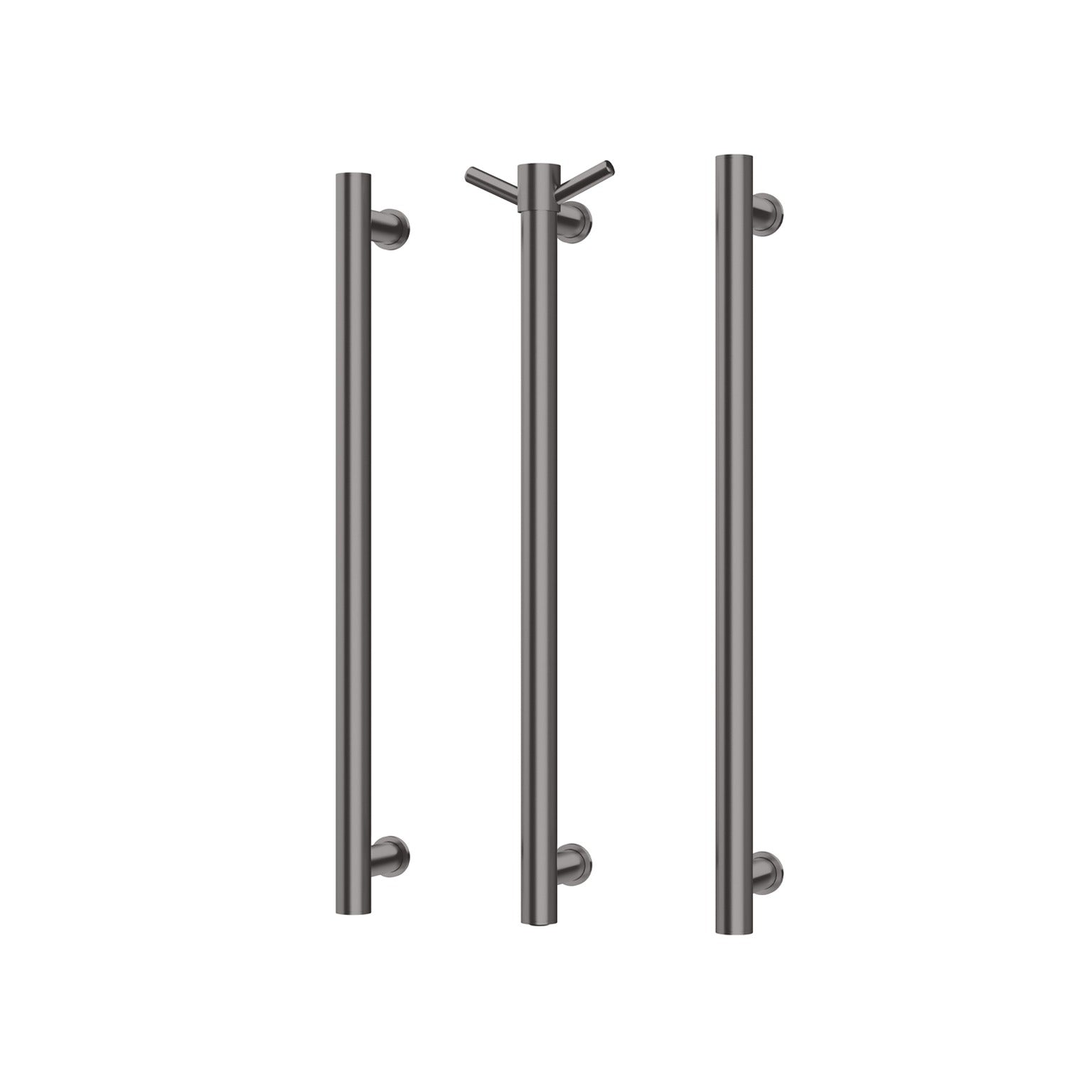 PHOENIX ROUND TRIPLE HEATED TOWEL RAIL BRUSHED CARBON (AVAILABLE IN 600MM AND 800MM)