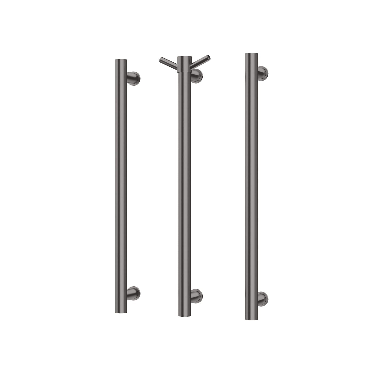 PHOENIX ROUND TRIPLE HEATED TOWEL RAIL BRUSHED CARBON (AVAILABLE IN 600MM AND 800MM)