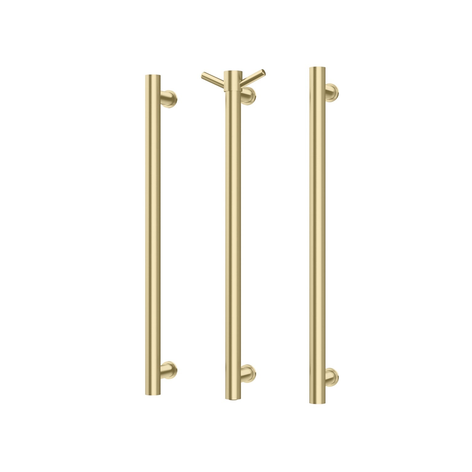 PHOENIX ROUND TRIPLE HEATED TOWEL RAIL BRUSHED GOLD (AVAILABLE IN 600MM AND 800MM)