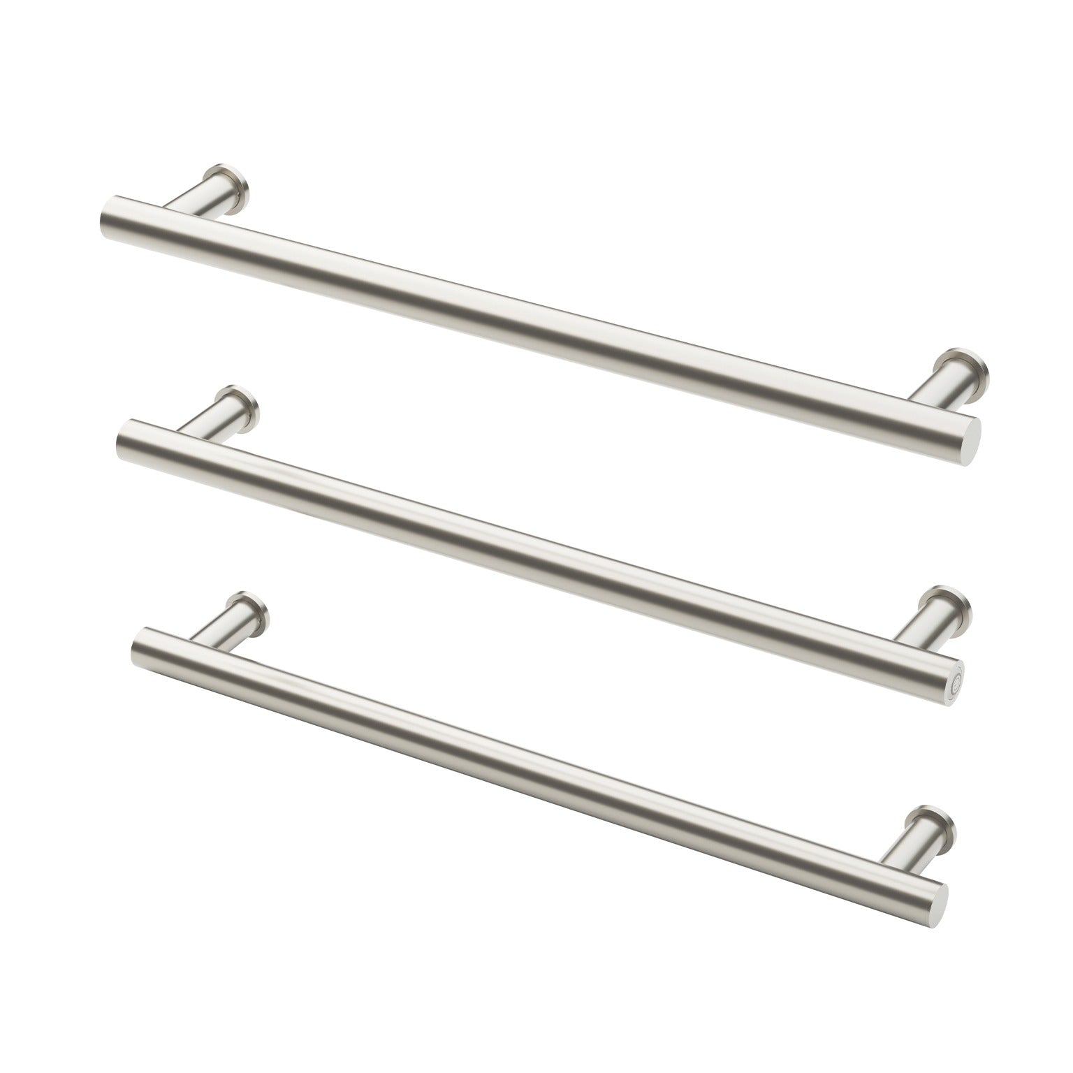 PHOENIX ROUND TRIPLE HEATED TOWEL RAIL BRUSHED NICKEL (AVAILABLE IN 600MM AND 800MM)