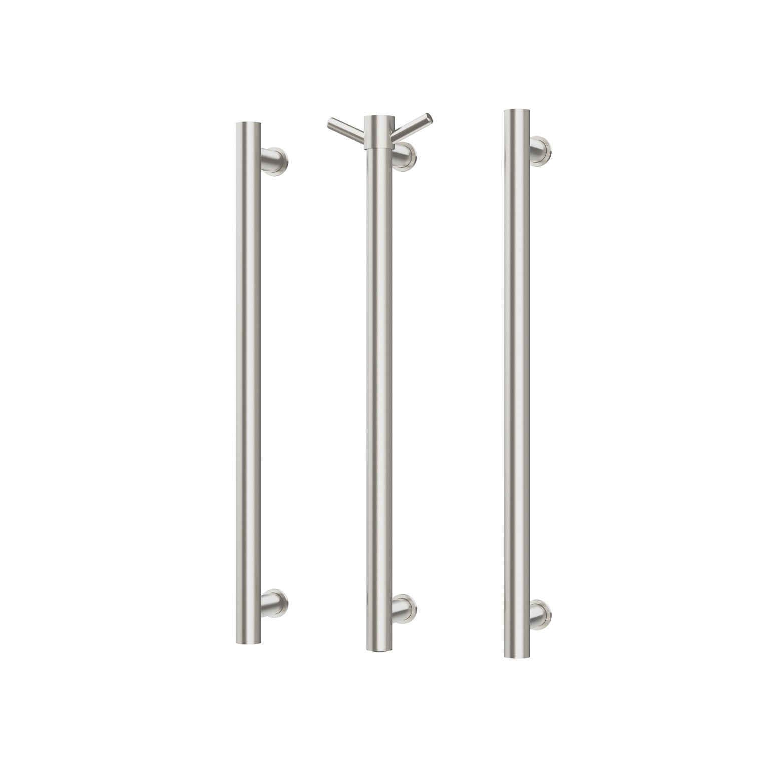 PHOENIX ROUND TRIPLE HEATED TOWEL RAIL BRUSHED NICKEL (AVAILABLE IN 600MM AND 800MM)