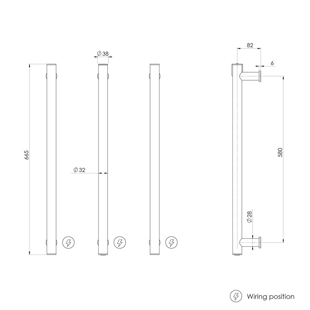 PHOENIX ROUND TRIPLE HEATED TOWEL RAIL MATTE BLACK (AVAILABLE IN 600MM AND 800MM)